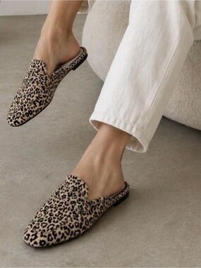 Gianni Bini Leopard Print Leather Mules Slippers